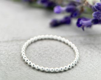 Thin Sterling Silver Beaded Stacking Ring | Solid 925 | Dainty Minimalist Beaded Band | Everyday Jewelry