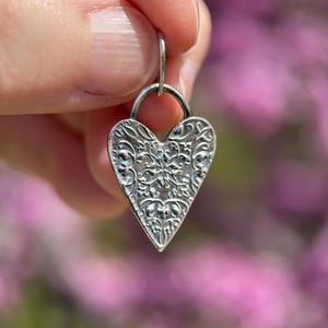 Silver Heart Pendant - Stamped Necklace - Solid 925 Sterling Silver