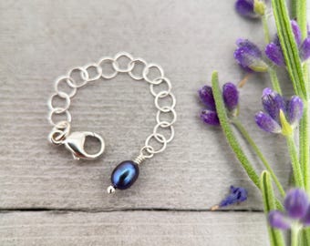 Sterling Silver Necklace Extender with Peacock Pearl Charm | Add 1–6 Inches to Necklaces, Bracelets & Anklets | Interchangeable Lengthener