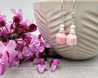 Pink Queen Conch Shell and Solid Sterling Silver Earrings