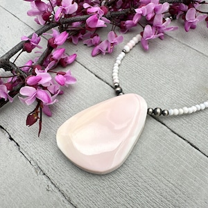 Pink Queen Conch Shell, Navajo Pearl, and Solid 925 Sterling Silver Necklace