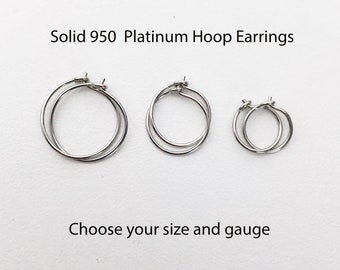 Thin Solid Platinum Hoops. Small Hoop Earrings .950 Platinum Hoop Earrings. Sensitive Ears Hoops. 8mm Hoops, 10mm Hoops, 12mm Hoops