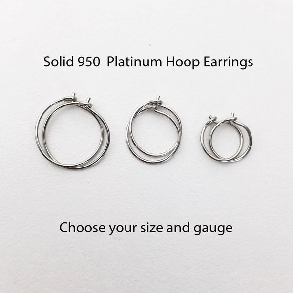 Thin Solid Platinum Hoops. Small Hoop Earrings .950 Platinum Hoop Earrings. Sensitive Ears Hoops. 8mm Hoops, 10mm Hoops, 12mm Hoops