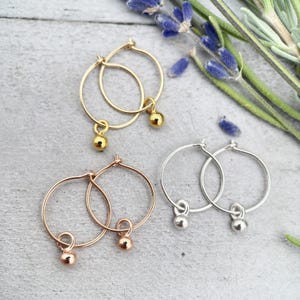 Ball Charm Hoop Earrings Available in Solid 925 Sterling Silver, 14k Yellow or Rose Gold Fill