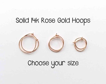 Solid 14k ROSE Gold Hoops. 14k Solid Gold Hoop Earrings. Pink Gold Hoop Earrings. Real Gold Hoops. Solid Rose Gold Hoops. Minimalist Hoops