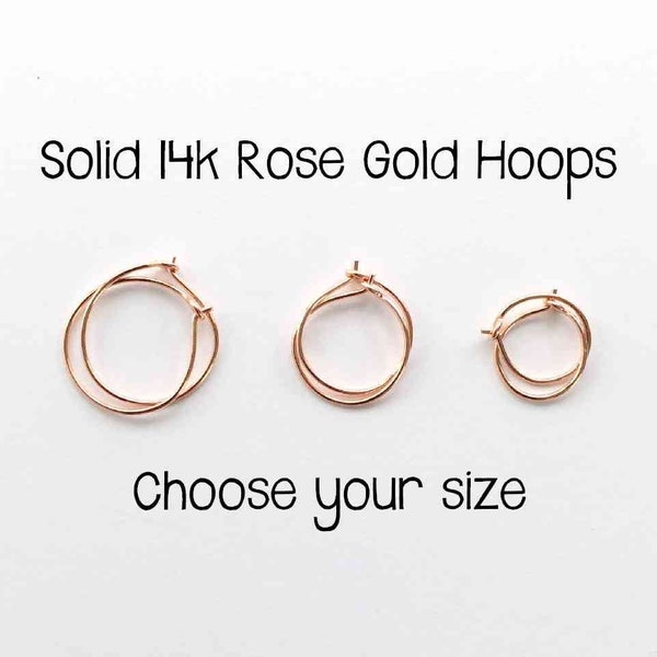 Solid 14k ROSE Gold Hoops. 14k Solid Gold Hoop Earrings. Pink Gold Hoop Earrings. Real Gold Hoops. Solid Rose Gold Hoops. Minimalist Hoops