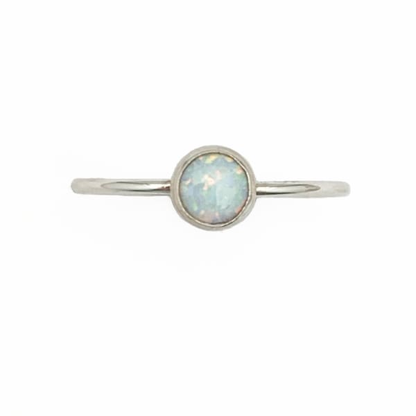 Opal Stacking Ring. Solid 925 Sterling Silver with Simulated Lab Opal. Size 4.5 - 8 US. Thin band. Stackable