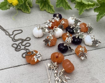 Gemstone Pumpkin Sterling Silver Necklace. Carnelian, Amethyst or Ghostly White Opal