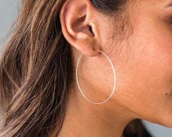 Large Rose Gold Hoop Earrings | 14K Rose Gold Fill, Thin, Lightweight Minimalist Hoops