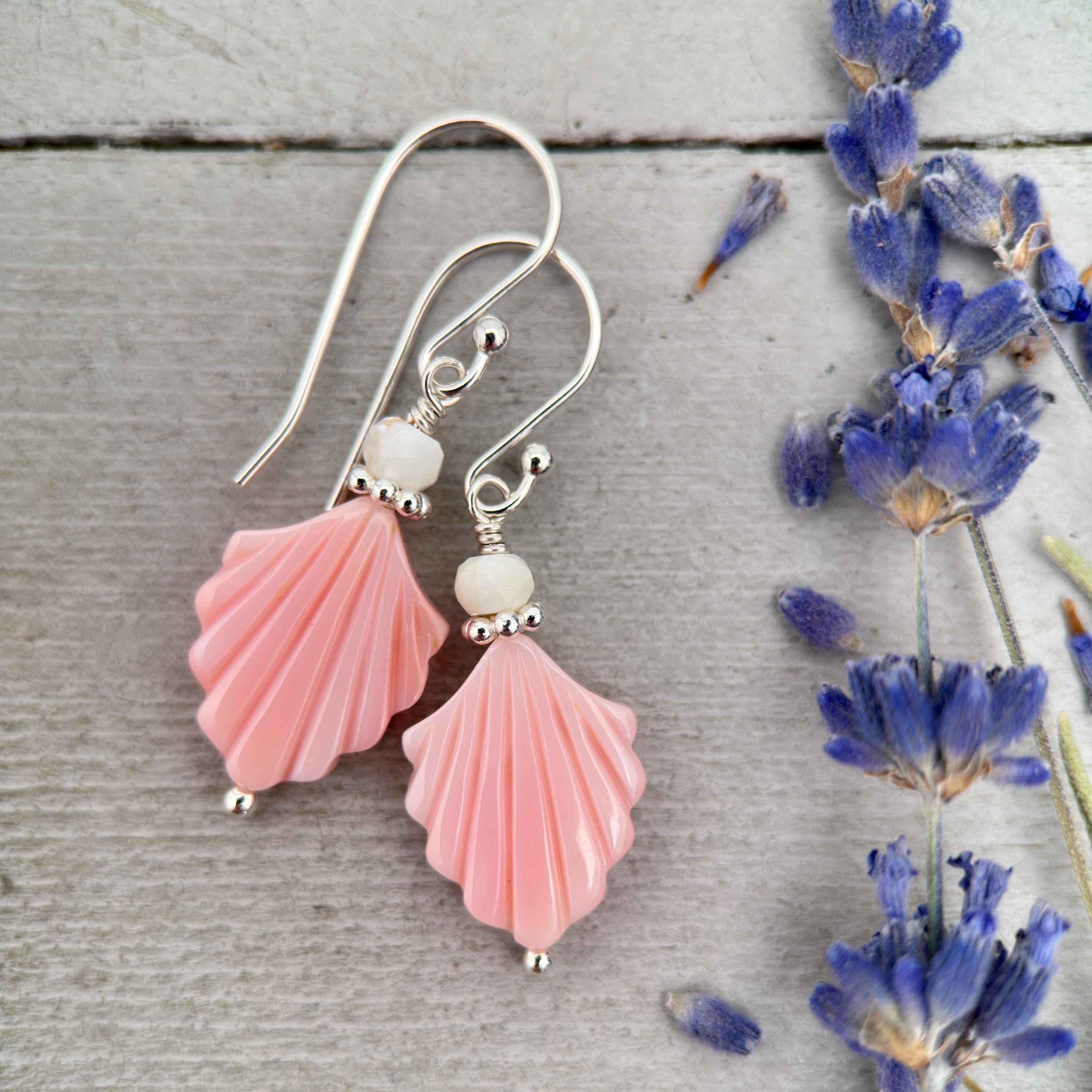 Sterling and Pink Conch Earrings