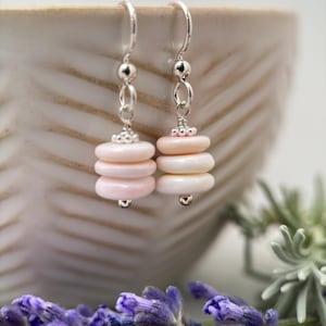 Pink Queen Conch Shell and Solid Sterling Silver Earrings