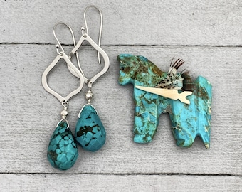 Turquoise Briolette and Sterling Silver Drop Earrings