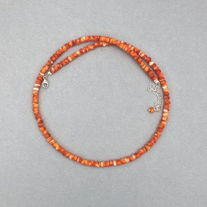 Orange Red Spiny Oyster and Solid 925 Sterling Silver. Southwest Style Necklace with Extender