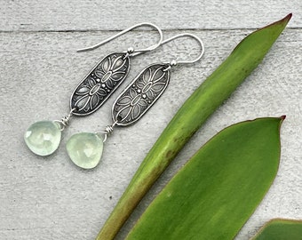 Prehnite and Sterling Silver Dangle Earrings