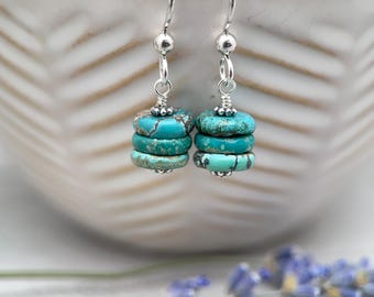 Natural Turquoise Earrings | Sterling Silver | December Birthstone | Handmade in the USA