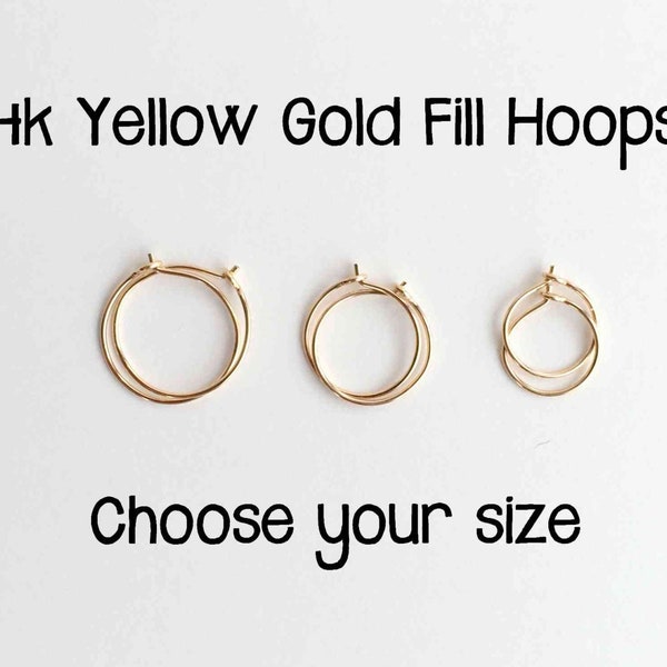 Small 14K Gold Filled Hoop Earrings. Yellow Gold Minimalist Hoops. Hypoallergenic Everyday Hoops. Tiny Loop Earrings. Choose your size