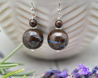 Australian Boulder Opal and Sterling Silver Earrings