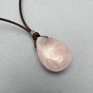 Light Pink Rose Quartz Pendant Leather Necklace. Healing Crystal. Two styles to choose from