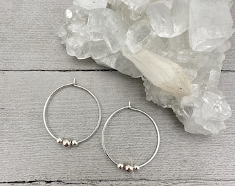 1 Inch Sterling Silver Hoop Earrings with Beads