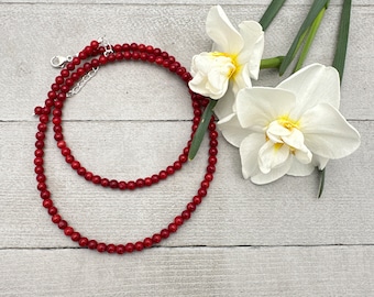 Red Coral and Sterling Silver Beaded Necklace