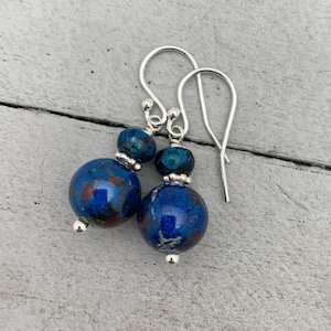 Shattuckite and Sterling Silver Earrings. Blue Shattuckite, Azurite, Chrysocolla, Turquoise Earrings