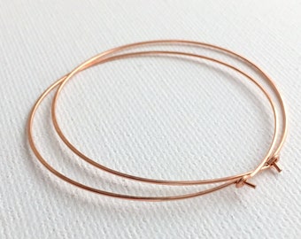 Large Rose Gold Hoop Earrings. 14K Rose Gold Fill Hoops. Extra Thin Hoops, 2 inch Hoops, 1.5 inch Hoops, 1 inch Hoops and 3/4 inch Hoops