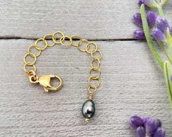 14k Yellow Gold Fill Necklace Extender with Peacock Pearl | Add 1–6 Inches to Necklaces, Bracelets & Anklets | Interchangeable Lengthener