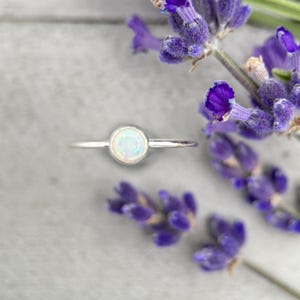 Opal Stacking Ring. Solid 925 Sterling Silver with Simulated Lab Opal. Size 4.5 - 8 US. Thin band. Stackable