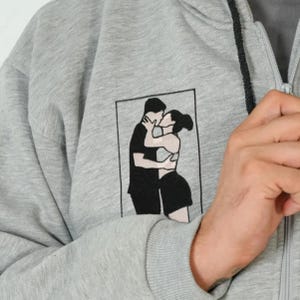 Custom Couple Portrait Sweatshirt: Embroidered Family Photo with Initials on Sleeve, Christmas Gift
