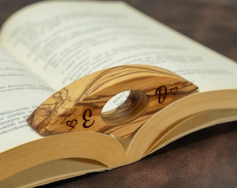 Personalized Walnut Book Page Holder with Laser Engraving: Wooden Book Opener
