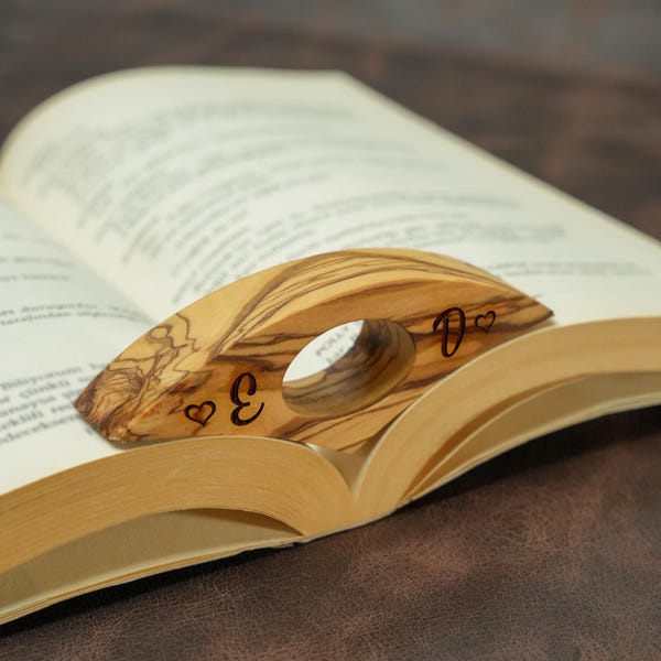 Personalized Walnut Book Page Holder with Laser Engraving: Wooden Book Opener