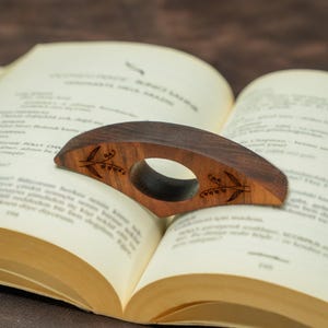 Birth Month Flower Book Page Holder: Custom Walnut Thumb Rest for Easy Page Holding image 1