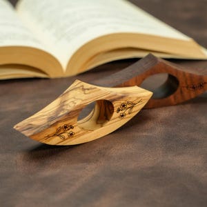 Birth Month Flower Book Page Holder: Custom Walnut Thumb Rest for Easy Page Holding image 7