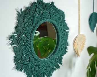 Handmade Boho Macrame Mirror, Organic Cotton Wall Decor