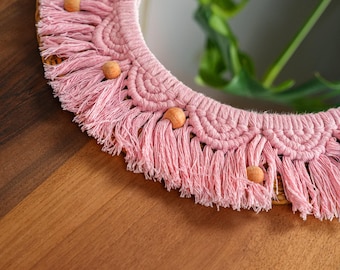 Dekorativer Makramee Spiegel, Boho Wandbehang, Bio Baumwolle