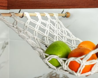 Macrame Fruit Hammock, Boho Kitchen Hanging Basket, 100% Organic Cotton