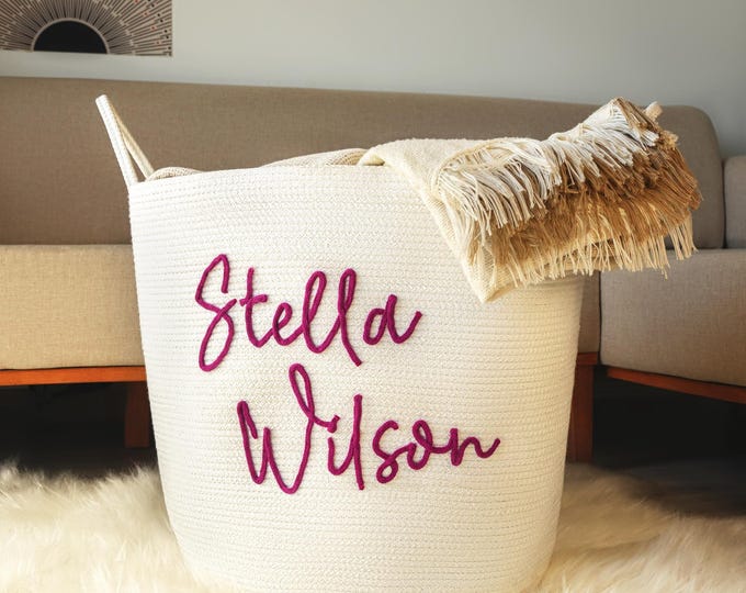 Custom Baby Name Cotton Rope Basket, Nursery Decor