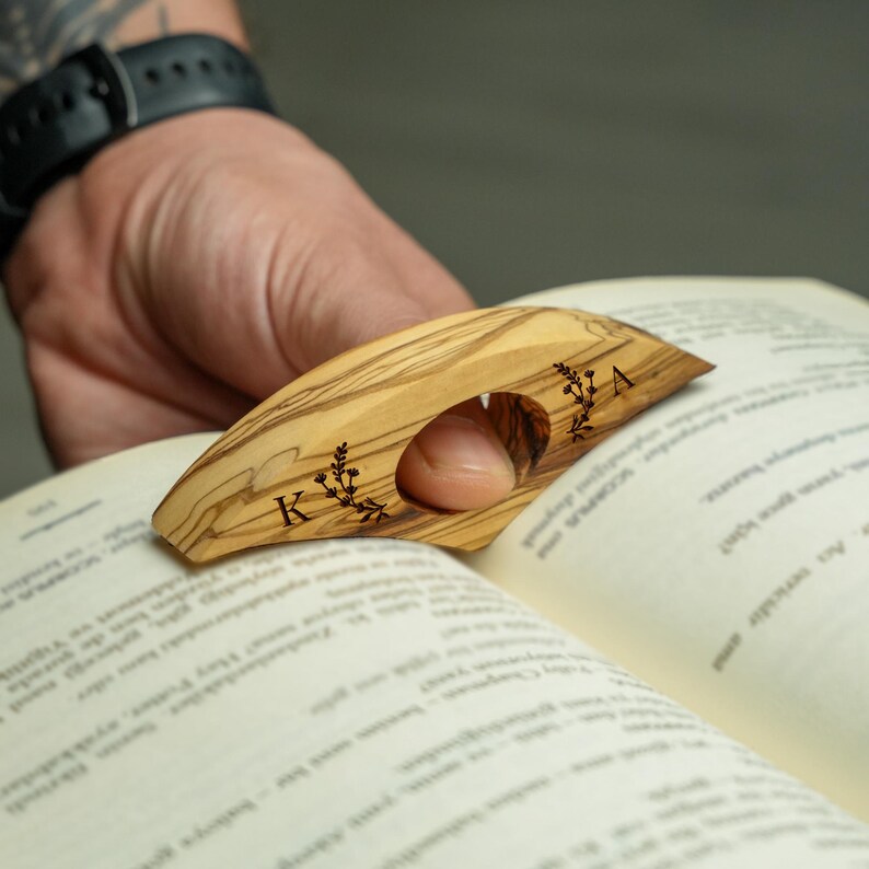 Birth Month Flower Book Page Holder: Custom Walnut Thumb Rest for Easy Page Holding image 3