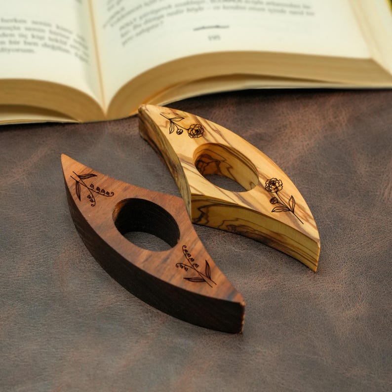 Birth Month Flower Book Page Holder: Custom Walnut Thumb Rest for Easy Page Holding image 4