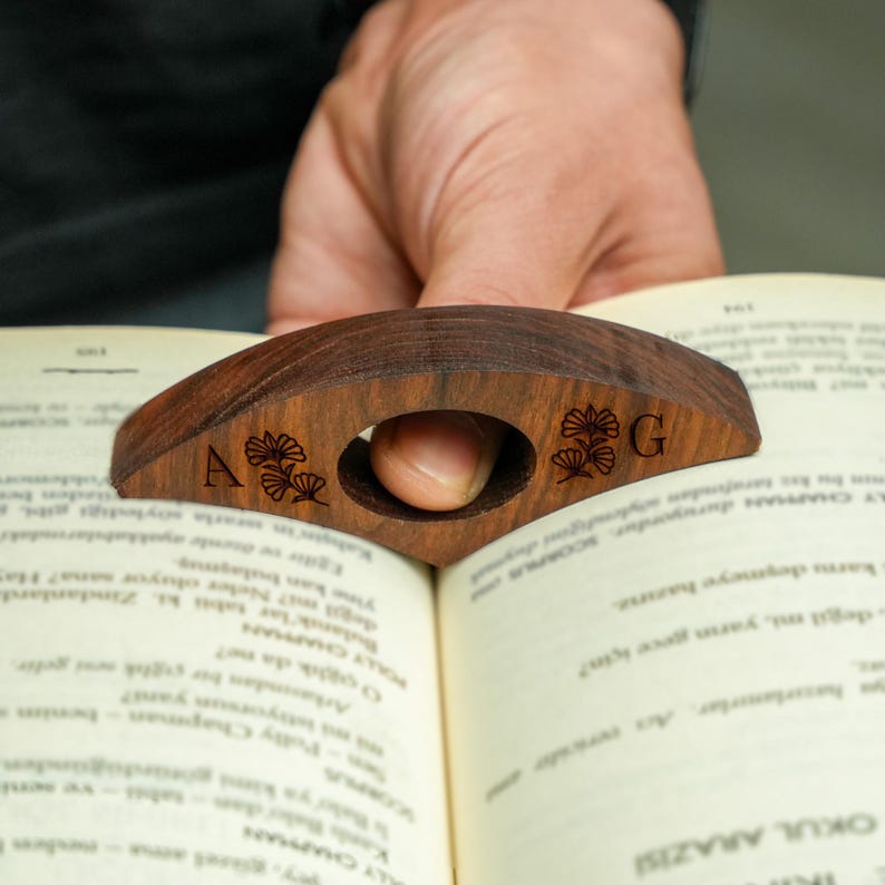 Birth Month Flower Book Page Holder: Custom Walnut Thumb Rest for Easy Page Holding image 6