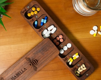 Personalisierte rechteckige Holz Pillendose: Benutzerdefinierte 7 Tage Medizin Halter mit Deckel