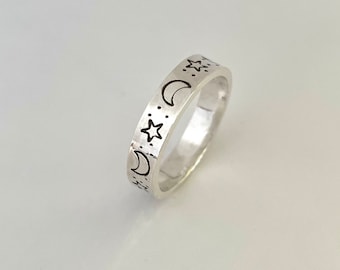 Moons And Stars Silver Ring