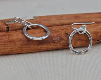 Hoop silver Earrings Sterling Small Circle Hammered Simple Dangle Minimalist Shiny Wear with everything Dangles little hoops