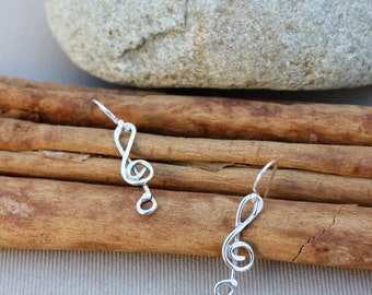 Treble Clef Earrings In Sterling Silver, Music Note Jewelry