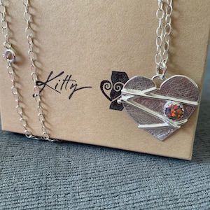 Mended Broken Heart Sterling with stone of Choice . Large heart necklace Support Healed Love Memorial Loved one  caring sentimental