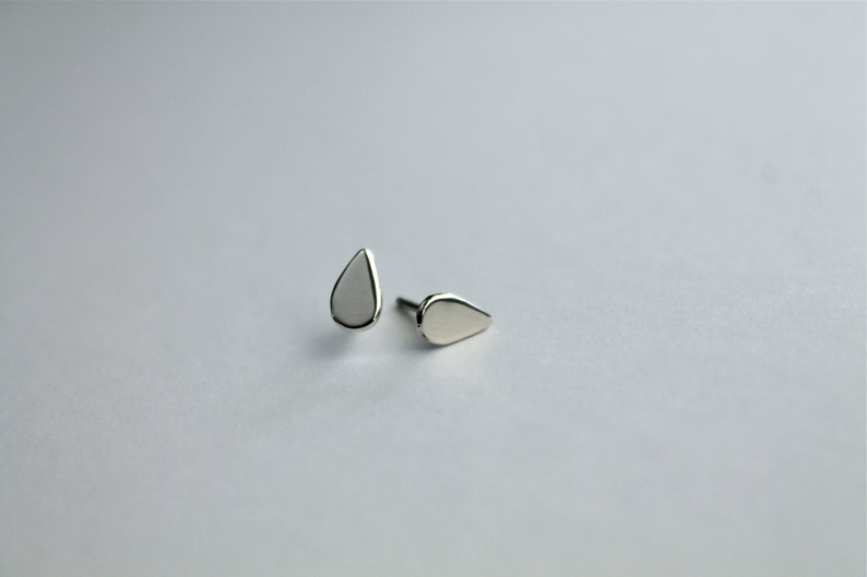 Raindrop earrings. Sterling silver post earrings. silver studs. Raindrops. Little post earring. small. petite. handmade. image 2