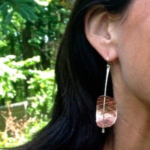 Copper Sterling silver light weight sculptural earrings handmade abstract design gift for her unique best earrings