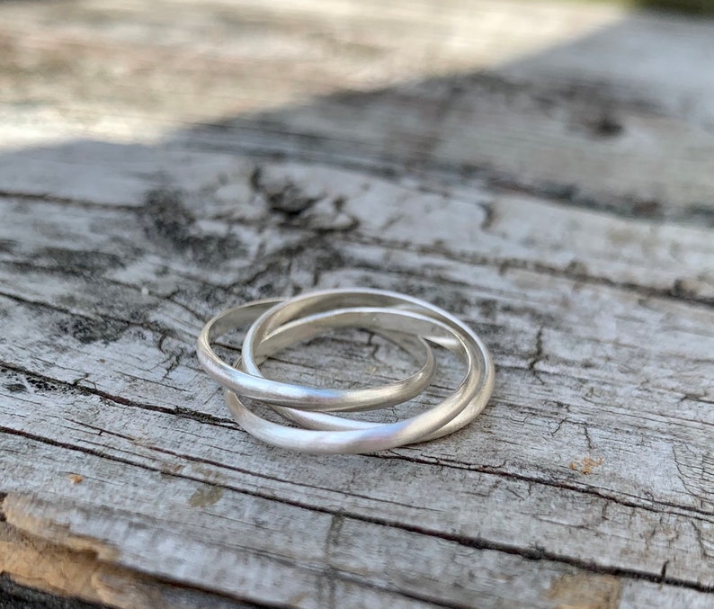 Triple Ring in Silver. Roll on Fidget Ring smooth or hammered finish image 7