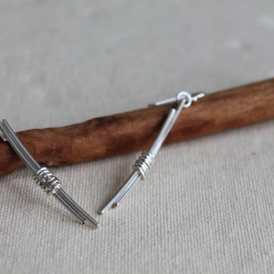 Long sterling silver sticks with wrapped design. silver bind. natural look. sterling silver. minimalist. handmade. OOAK