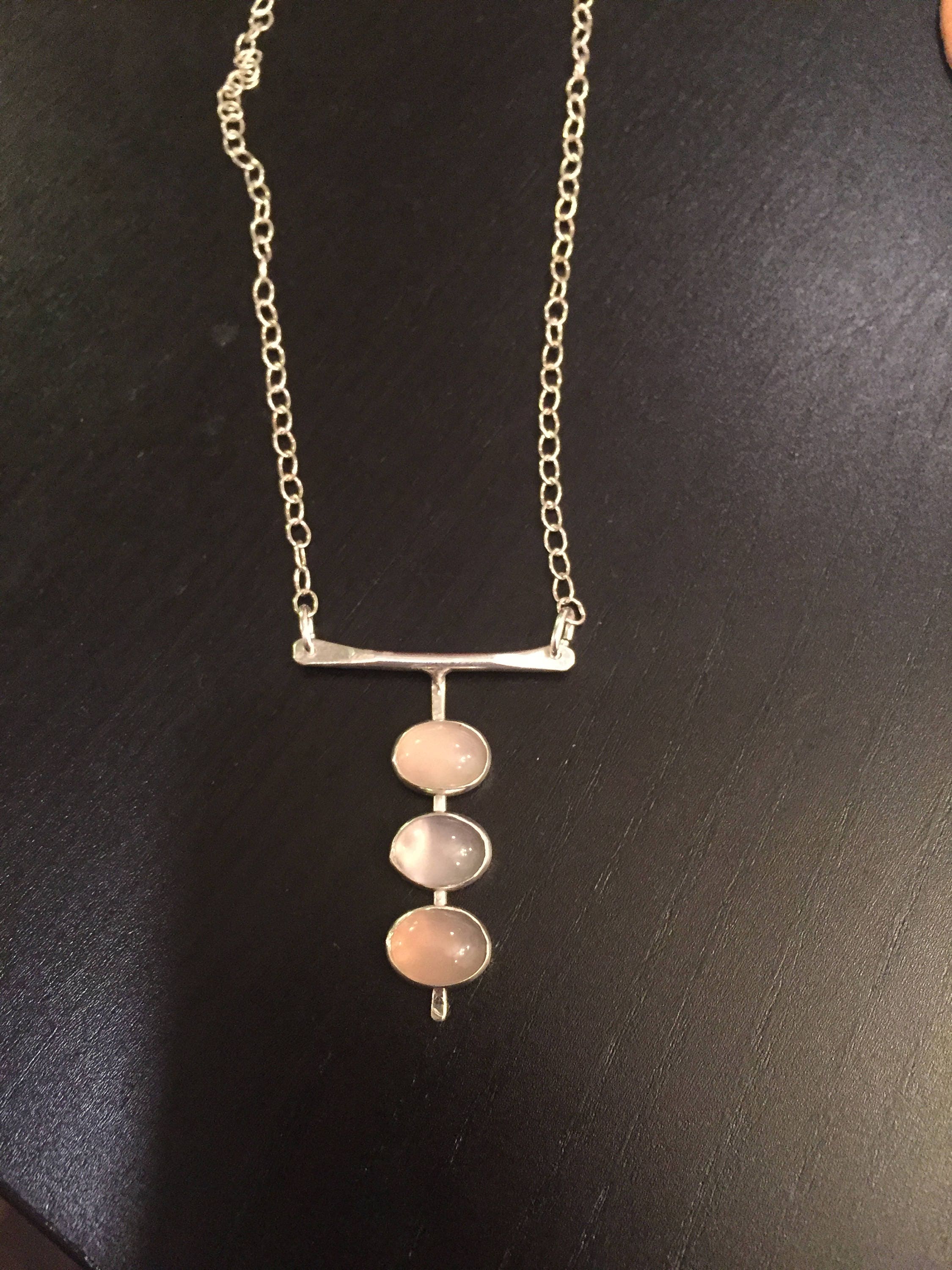 Three Stone Necklace. Oval Cabochons. Bezel Set. Silver Bar | Etsy